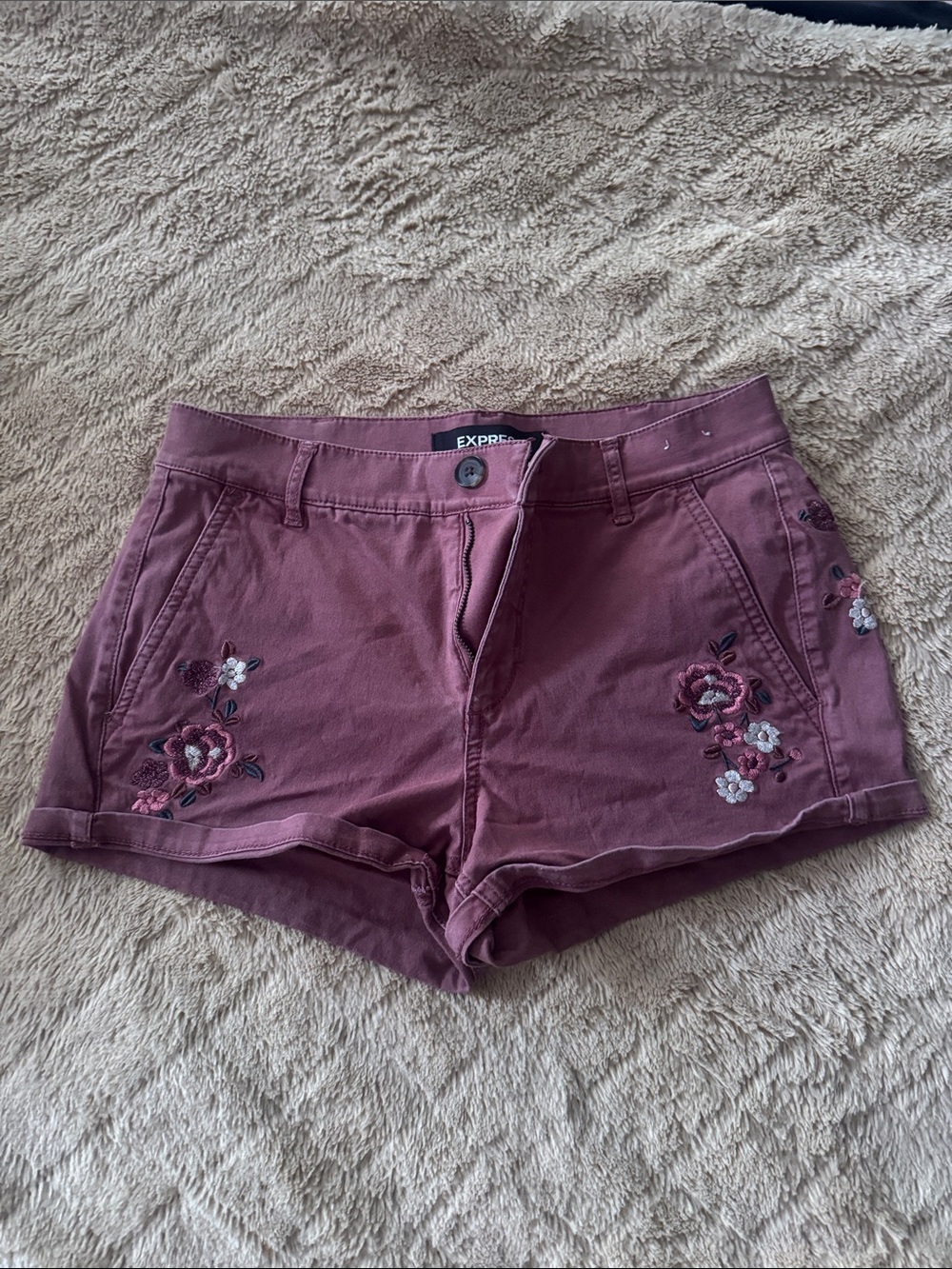 Express Mauve Floral Embroidered Shorts